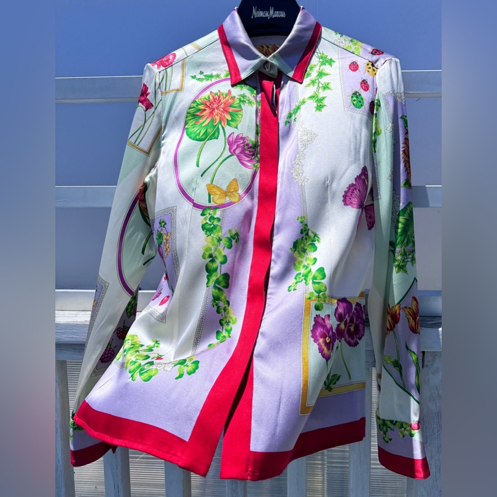 GIANNI VERSACE Gorgeous Floral Print Silk Shirt Italy Size 46 New Never Worn